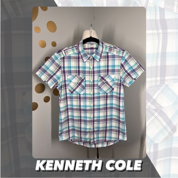 EUC Kenneth Cole Blue & Purple Button Down Shirt - Picture 1 of 7